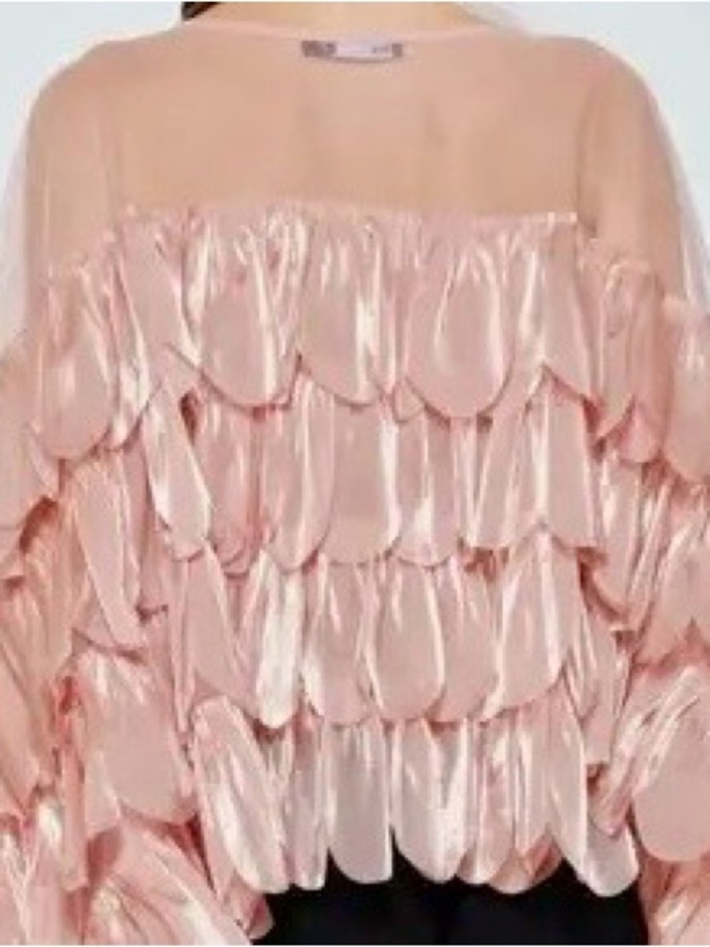 INA Mauve Ruffle Blouse Sheer Organza Scallop Layered Statement Top - Large - Picture 3 of 5